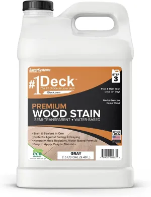 #1 Deck Premium Semi-Transparent Outdoor Wood Stain and Sealer in One - Water Based Wood Stain for Decks, Fences, & Siding - 2.5 Gallon (Gray)