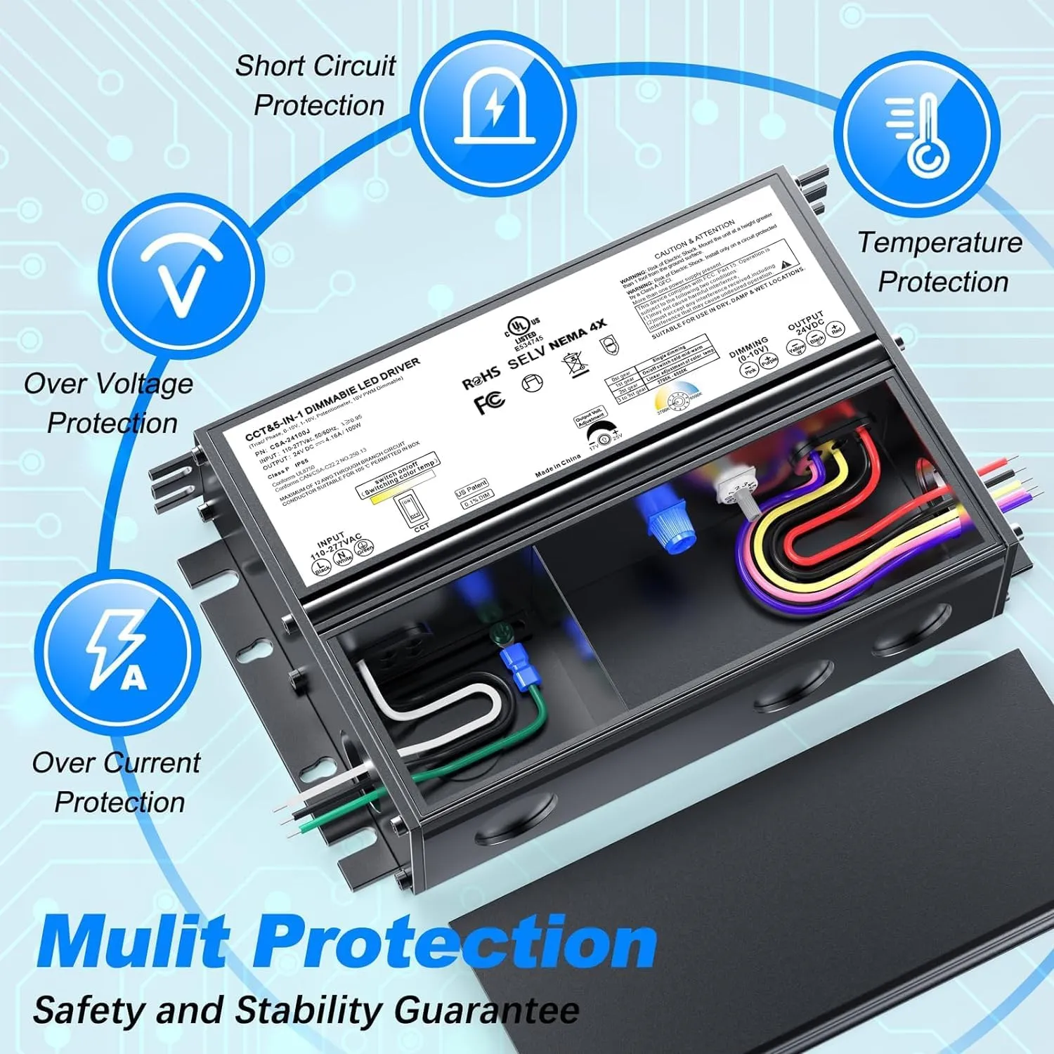 100W 24V Dimmable LED Driver with 10 Modes for All Lutron & Levition Dimmer, Warm White to Cool 2700K-6000K Colors Dimmable, TRIAC/0-10V/1-10V/10V PWM/RX AC to DC Lighting Power Supply Transformer