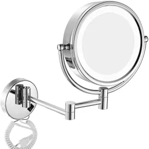 10X Magnification LED Makeup Mirror, Wall-Mounted Vanity Mirror, Double-Sided, 360° Swivel, Extendable for Bathroom & Makeup(White)