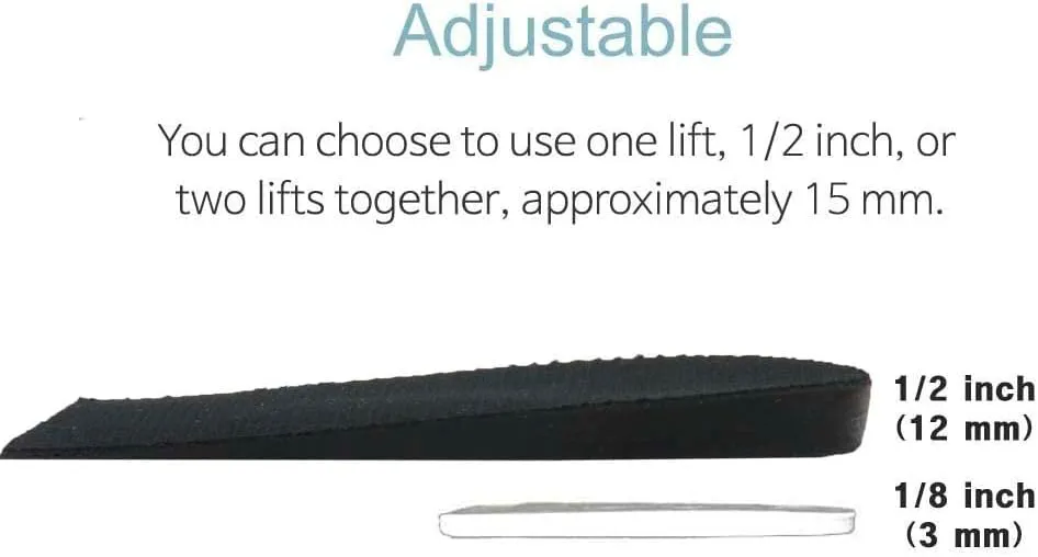 12mm(1/2 Inch) Limb Leg Length Discrepancies LLD Heel Inserts Insoles (2 Medium Lefts) Black