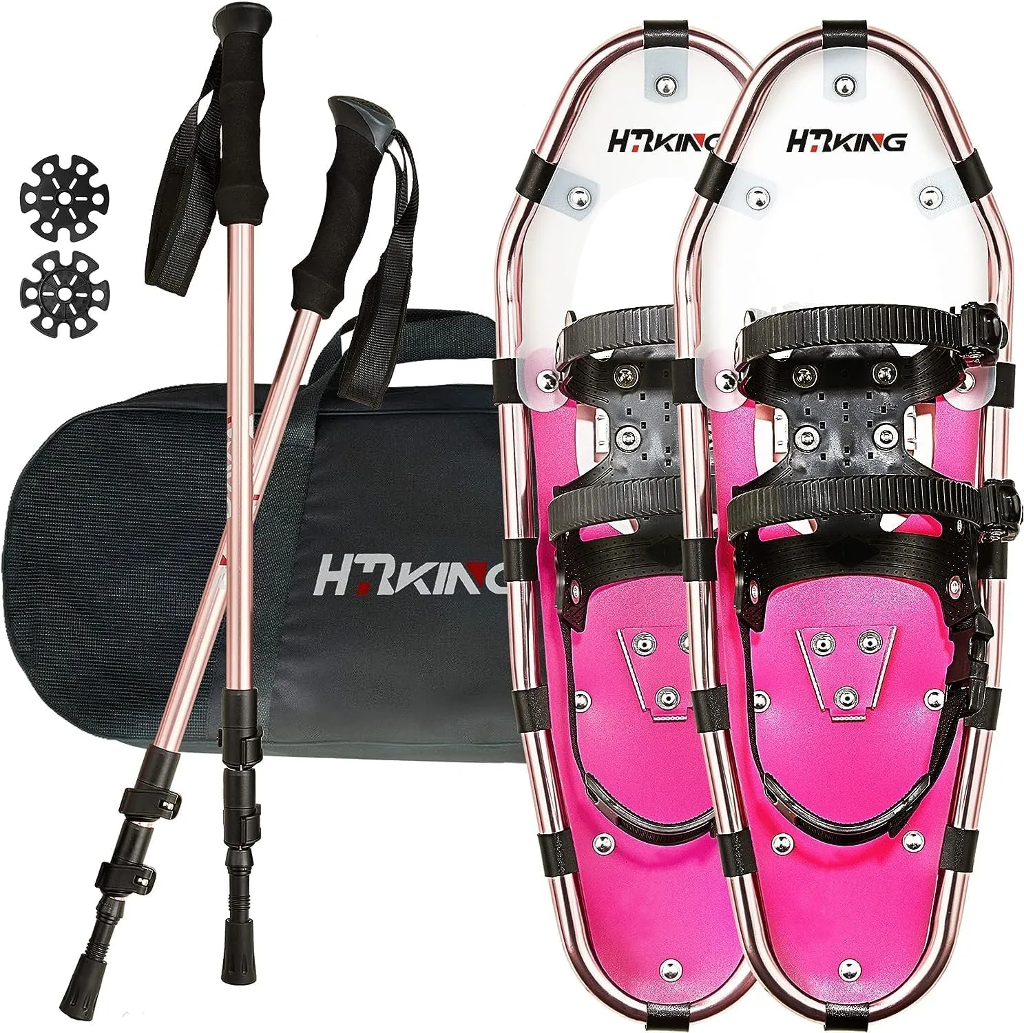 14/21/25/30 Inches Light Weight Aluminum Snowshoes Kit with Trekking Poles, Double-Ratchet Binding, Snow Baskets and Carrying Bag, Lightweight All-Terrain Snow Shoes for Women Men Youth and Kids
