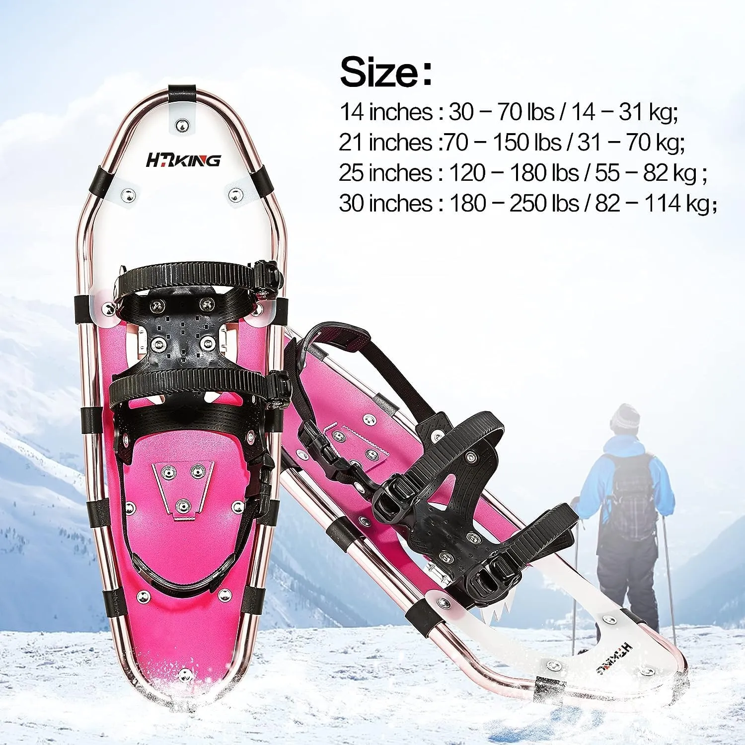 14/21/25/30 Inches Light Weight Aluminum Snowshoes Kit with Trekking Poles, Double-Ratchet Binding, Snow Baskets and Carrying Bag, Lightweight All-Terrain Snow Shoes for Women Men Youth and Kids