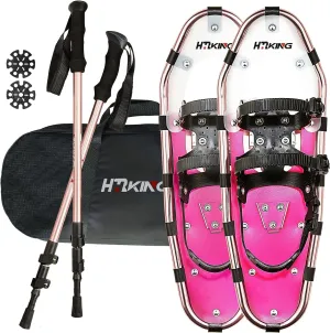 14/21/25/30 Inches Light Weight Aluminum Snowshoes Kit with Trekking Poles, Double-Ratchet Binding, Snow Baskets and Carrying Bag, Lightweight All-Terrain Snow Shoes for Women Men Youth and Kids