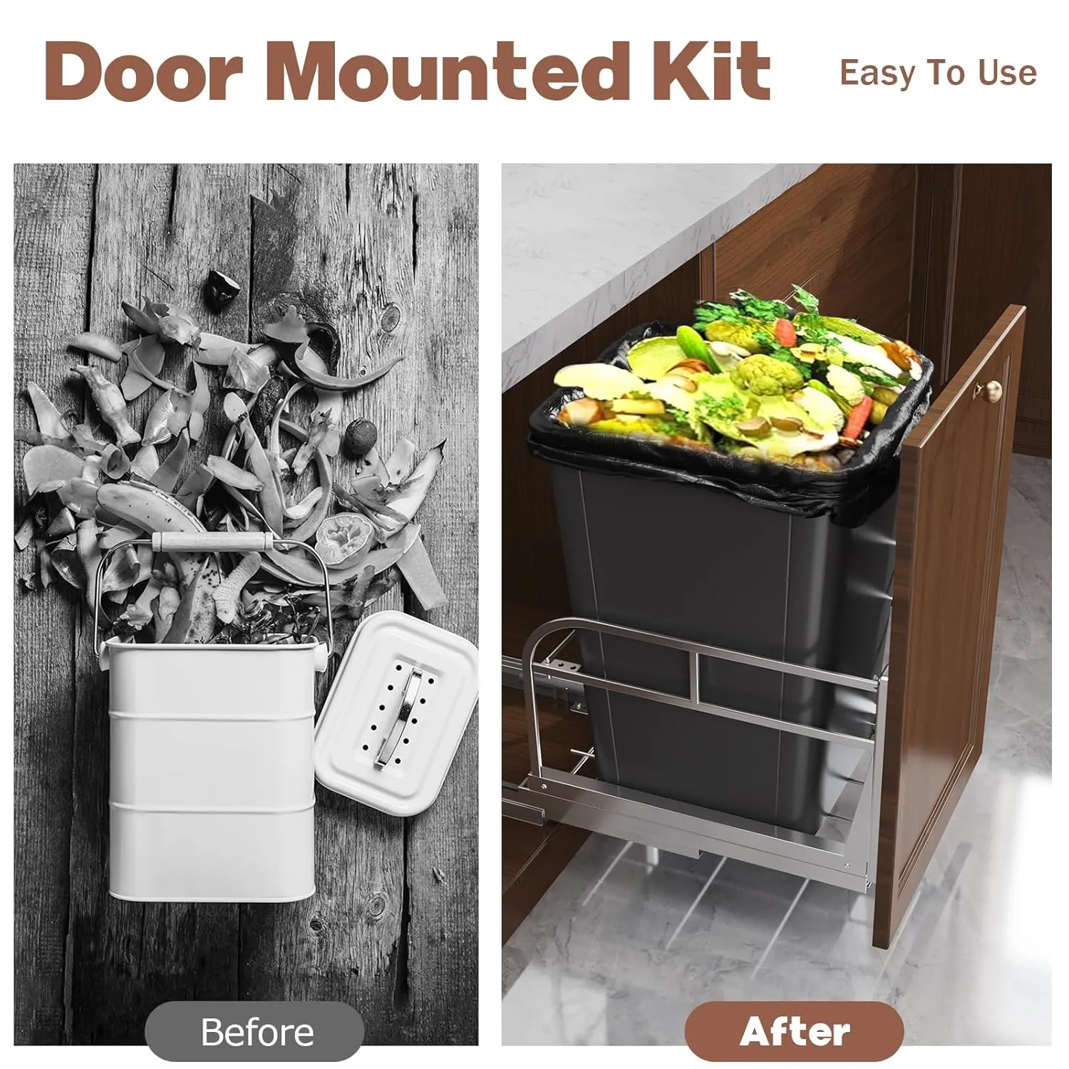 2-40 Qt Pull Out Trash Can Under Cabinet With Soft-Close Slides,Door Mounting Under Sink Garbage Can Slide Out Kit For Kitchen, Garbage Can Not Included, Requires Minimum Cabinets Opening 17"W X 25"D