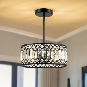 2-Light Crystal Ceiling Light Fixture, Modern Semi Flush Mount Ceiling Light, Black Crystal Chandelier for Kitchen Bedroom Bathroom Entryway Hallway