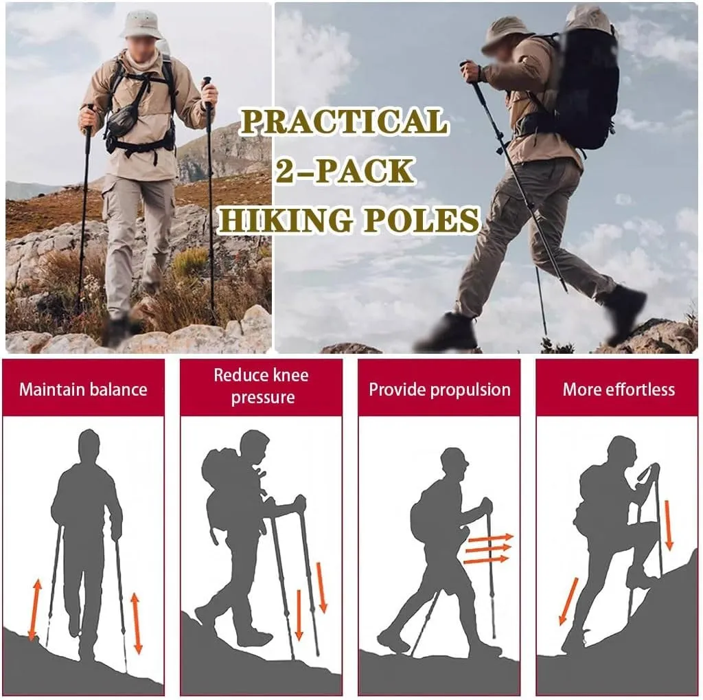 2-Pack Foldable Trekking Poles, Ultra-Light Carbon Fiber Material, Outdoor Backpacking Walking Sticks, for Men and Women