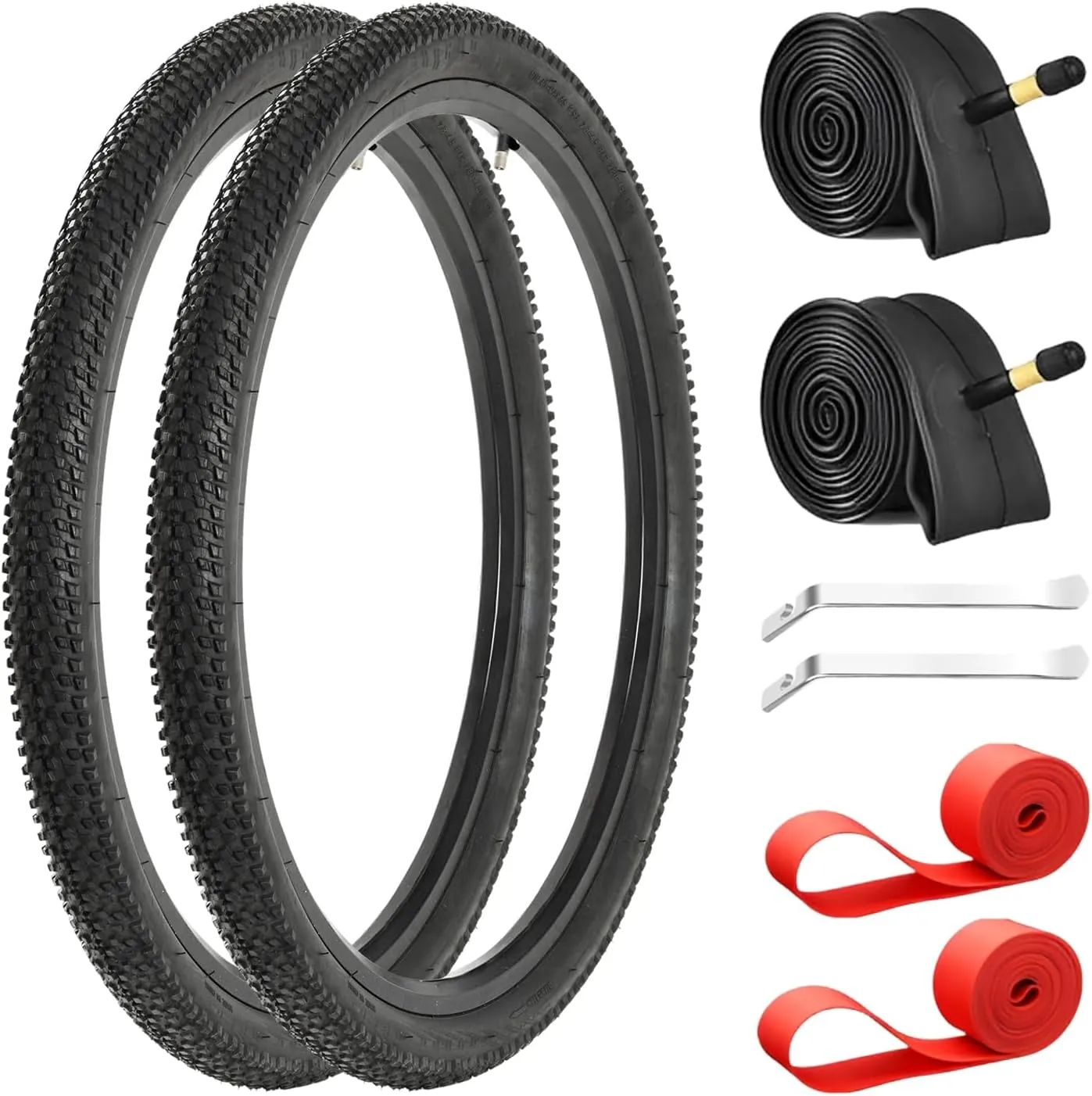 2-Pack Mountain Bike Tires Set | 24x1.95 Inch Foldable Replacement Tires with Tubes & Tire Levers | All-Terrain MTB Tire for Trail, Road, Beach & Snow