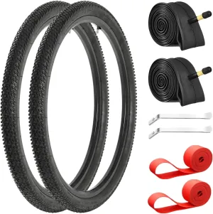 2-Pack Mountain Bike Tires Set | 24x1.95 Inch Foldable Replacement Tires with Tubes & Tire Levers | All-Terrain MTB Tire for Trail, Road, Beach & Snow