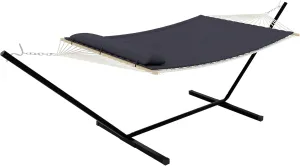 2-Person Hammock with Steel Stand - Heavy Duty 450lb Capacity Outdoor Hammock Set, Portable Foldable Frame & Carry Bag for Camping, Backyard, Patio, Black