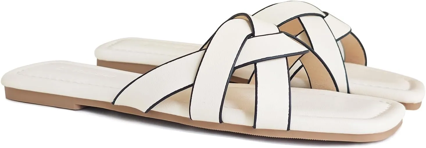2025 Women's Sandals - Roman Braided Square Toe Flat Shoes, Comfortable Summer Beach Casual Sandals US 6-11