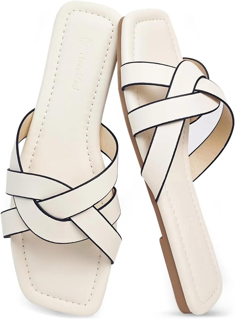 2025 Women's Sandals - Roman Braided Square Toe Flat Shoes, Comfortable Summer Beach Casual Sandals US 6-11