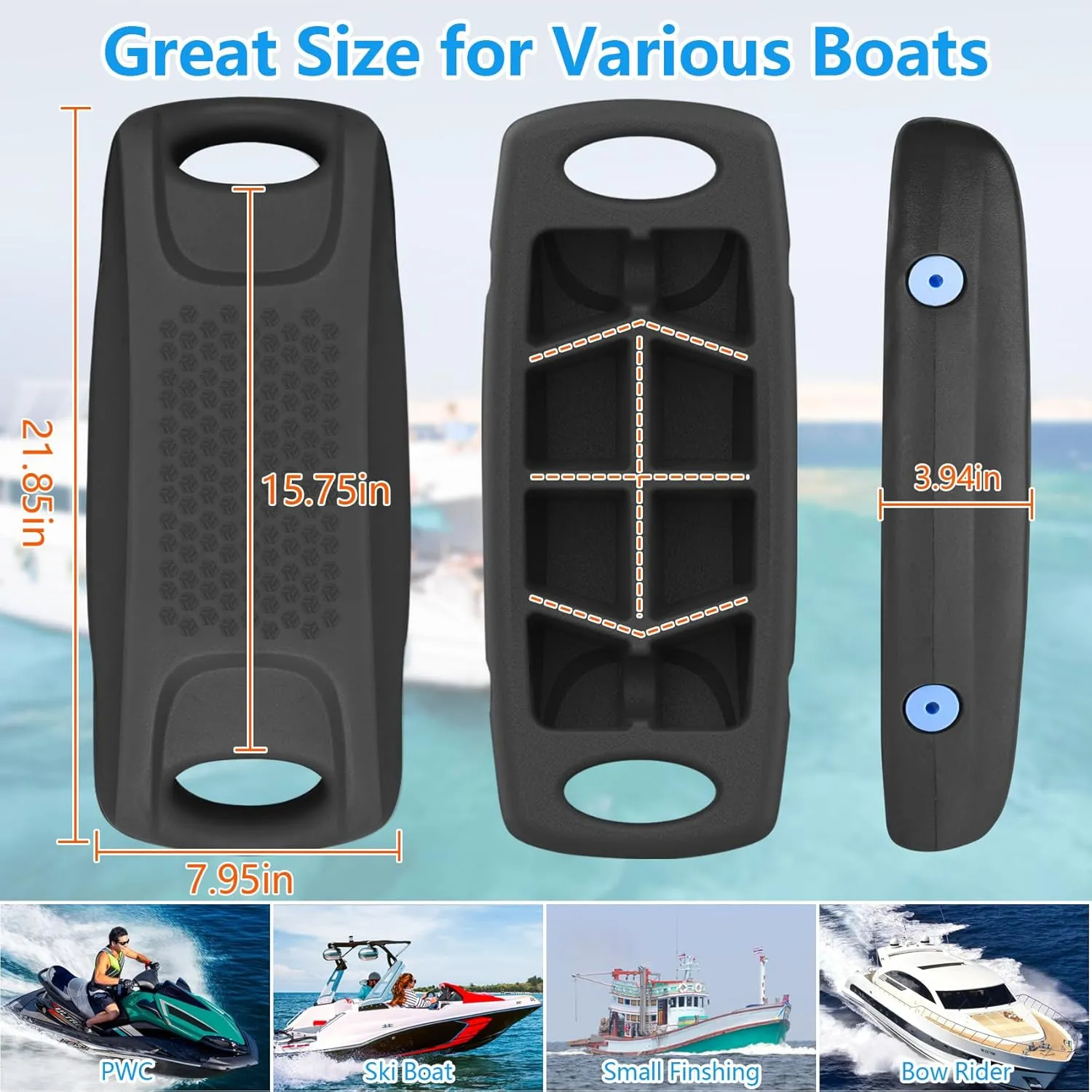 22 Inch Boat Fenders for Docking, Upgraded EVA Boat Bumpers Portable with Integrated Locking Elastic Rope, Pontoon Bumpers Ideal Fender for Bass, Jet Ski, PWC and Yachts Grey/Black/Blue