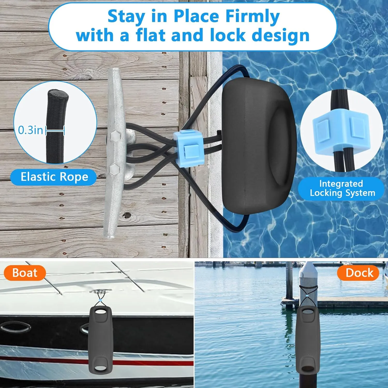 22 Inch Boat Fenders for Docking, Upgraded EVA Boat Bumpers Portable with Integrated Locking Elastic Rope, Pontoon Bumpers Ideal Fender for Bass, Jet Ski, PWC and Yachts Grey/Black/Blue