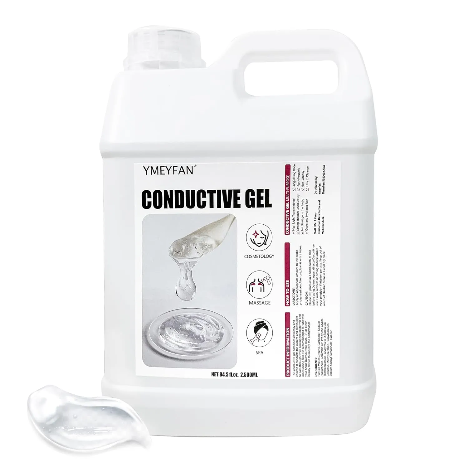 2.5L Large Conductive Gel for Microcurrent Facial Device, Radio Frequency Laser Hair Removal Cooling Gel, Sulfate & Phthalate-Free, Sodium Hyaluronate, Ceramide AP for Skin Soothing Hydrating