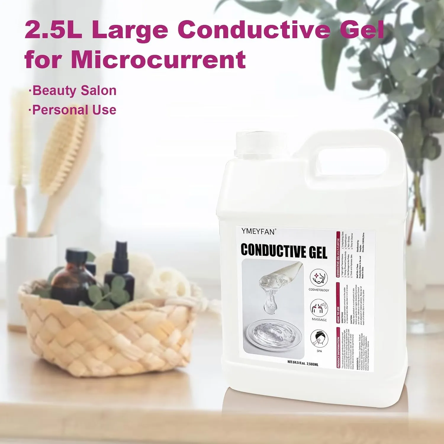 2.5L Large Conductive Gel for Microcurrent Facial Device, Radio Frequency Laser Hair Removal Cooling Gel, Sulfate & Phthalate-Free, Sodium Hyaluronate, Ceramide AP for Skin Soothing Hydrating