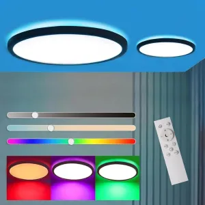 2Pcs Flush Mount LED Ceiling Light Dimmable with Remote Control, 15.3 Inch 35W RGB Frontlight Close to Ceiling Light Fixture 3000-6500K, Modern Ultra-Thin Round Ceiling Lamp