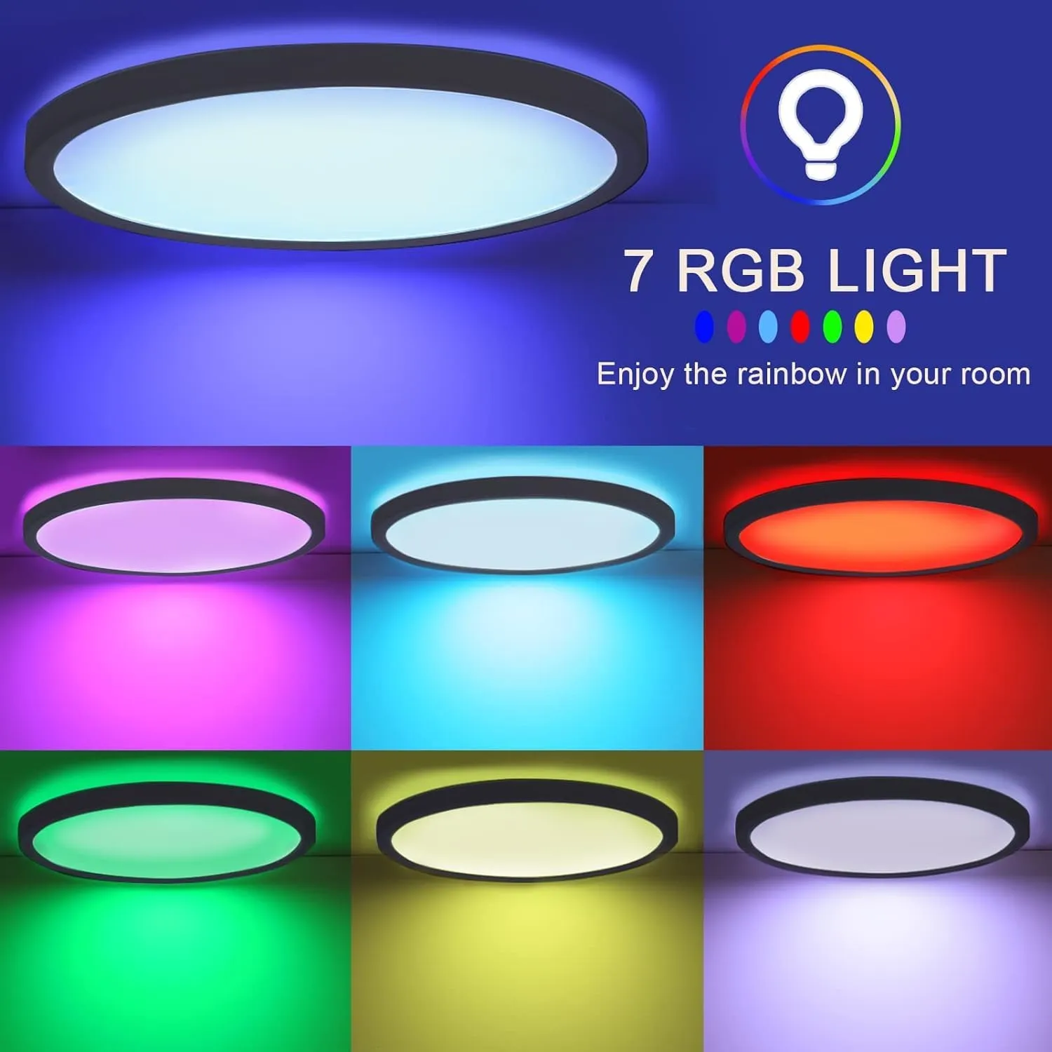 2Pcs Flush Mount LED Ceiling Light Dimmable with Remote Control, 15.3 Inch 35W RGB Frontlight Close to Ceiling Light Fixture 3000-6500K, Modern Ultra-Thin Round Ceiling Lamp