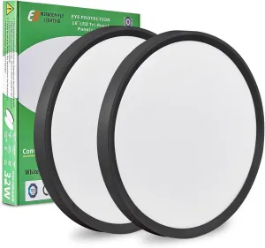 2PK 15.8 Inch Black LED Flush Mount Ceiling Light, 32W, 3480LM, 3000K/4000K/6000K CCT Selectable, Round Flat Panel Light Low Profile Ceiling Light Fitures for Hallway, Kitchen, Bedroom, Laundry Room