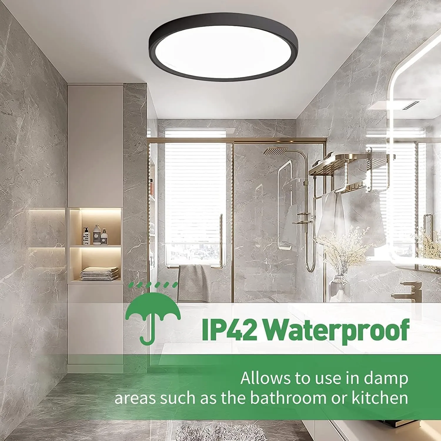 2PK 15.8 Inch Black LED Flush Mount Ceiling Light, 32W, 3480LM, 3000K/4000K/6000K CCT Selectable, Round Flat Panel Light Low Profile Ceiling Light Fitures for Hallway, Kitchen, Bedroom, Laundry Room