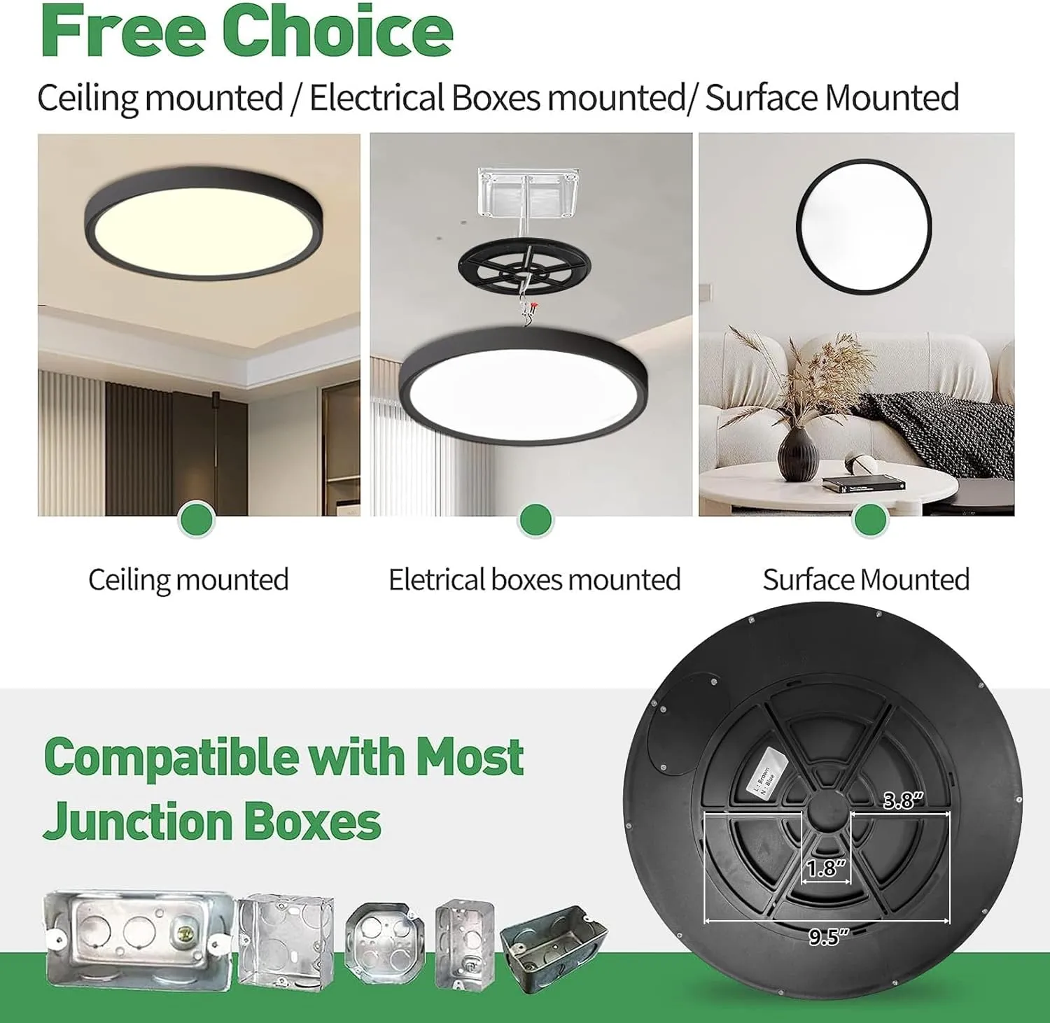 2PK 15.8 Inch Black LED Flush Mount Ceiling Light, 32W, 3480LM, 3000K/4000K/6000K CCT Selectable, Round Flat Panel Light Low Profile Ceiling Light Fitures for Hallway, Kitchen, Bedroom, Laundry Room