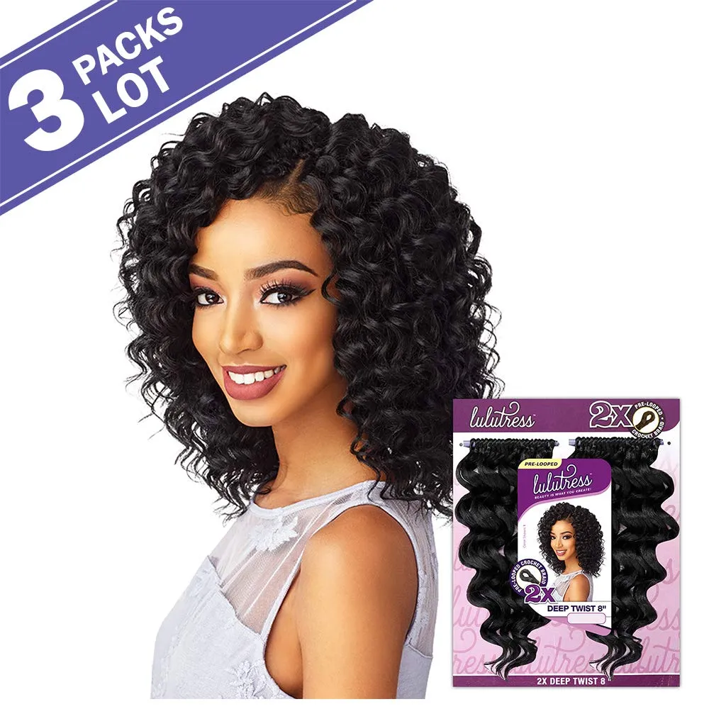 3 PACKS/LOT Sensationnel Synthetic Hair Crochet Braids Lulutress 2X Deep Twist 8" (1B)