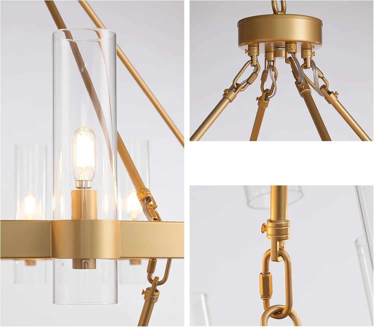 30-Lights Gold Chandelier,Wagon Wheel Chandelier with Glass Shade,60 Inch Large Round Industrial High Ceilings Pendant Lighting Fixture for Dining Room, Living Room, Kitchen Island, Foyer
