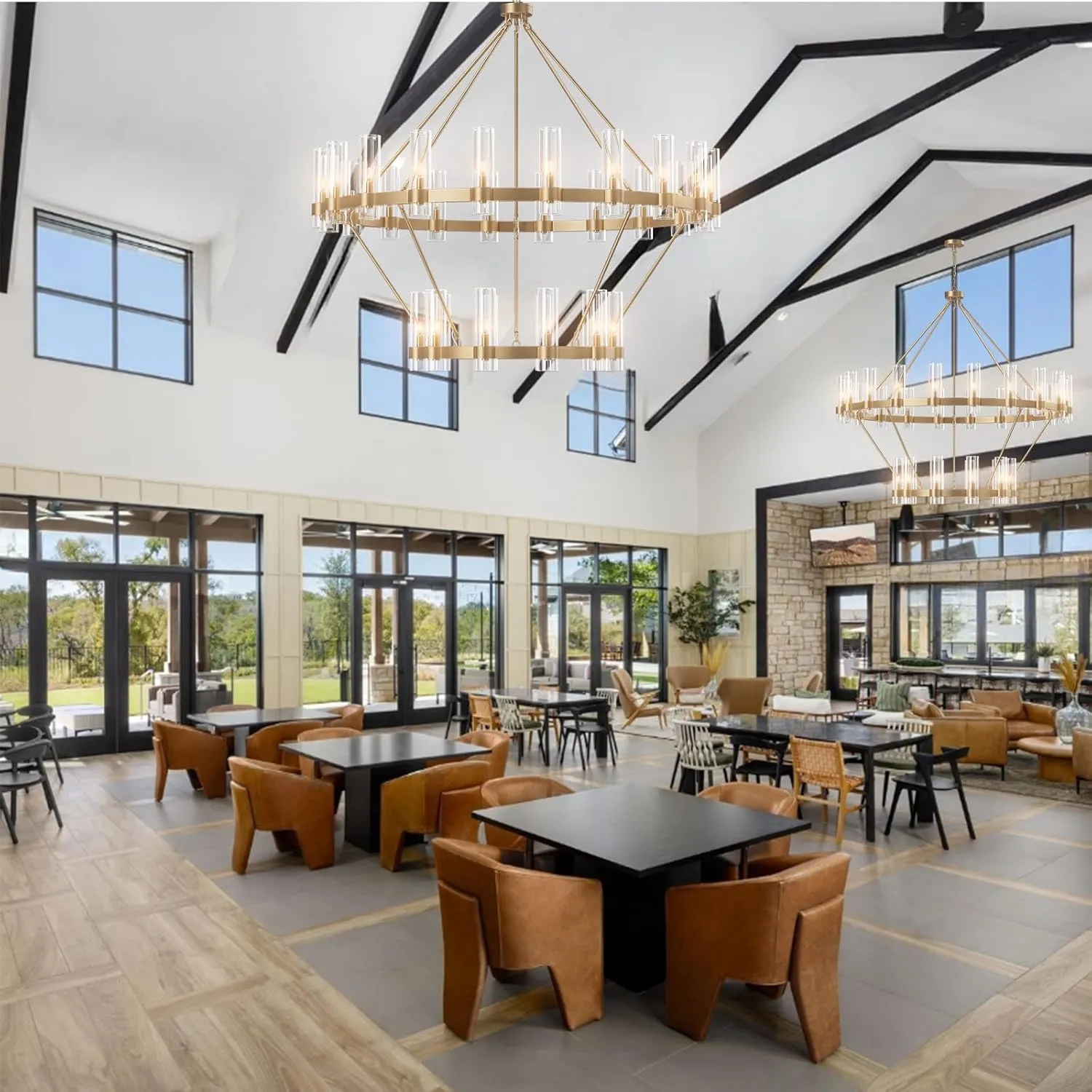 30-Lights Gold Chandelier,Wagon Wheel Chandelier with Glass Shade,60 Inch Large Round Industrial High Ceilings Pendant Lighting Fixture for Dining Room, Living Room, Kitchen Island, Foyer