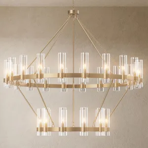 30-Lights Gold Chandelier,Wagon Wheel Chandelier with Glass Shade,60 Inch Large Round Industrial High Ceilings Pendant Lighting Fixture for Dining Room, Living Room, Kitchen Island, Foyer