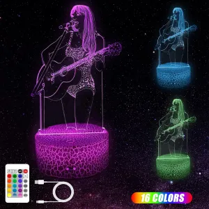 3D Night Light for Music Fans Merch Illusion Led Tab Lamp Party Supplies Acrylic Lamps with 16 Colors for Room Decor Party Kids Lamp Birthday Applies Concert Edition for Fans