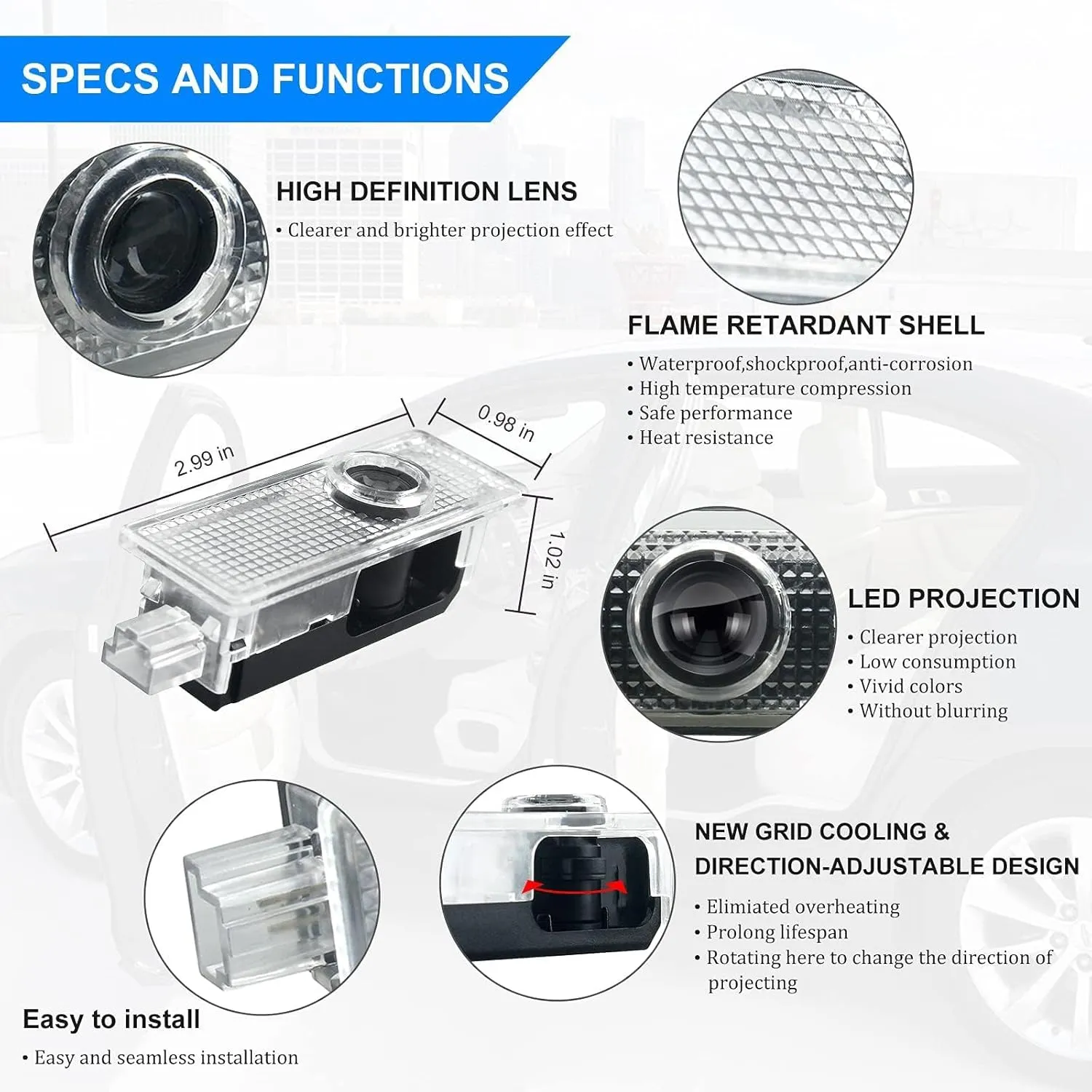 4 Pcs Car Welcome Lights, LED Door Projector Lights, Car Door Light Replacements, Puddle Lights for 1/2/3/4/5/6/7 Replaceable with X1/X2/X3/X4/X5/X6/X7/M/Z/GT