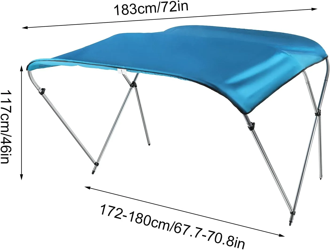 46 "High Boat Canopy Heavy-Duty Bimini Tops Cover for Boats Waterproof Sun Shade Boat Cover with Aluminum Alloy Frame and Adjustable Windproof Straps (Blue, 67"-72" W)
