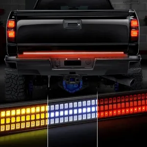 48"/49" Tailgate Light Bar Triple Row LED Tailgate Light Strip with Red Running Brake Lights White Reverse Amber Turn Signal Lights