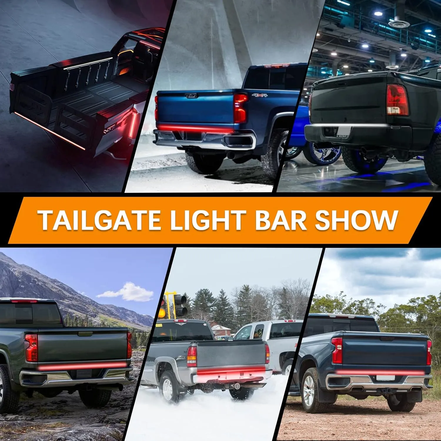 48"/49" Tailgate Light Bar Triple Row LED Tailgate Light Strip with Red Running Brake Lights White Reverse Amber Turn Signal Lights
