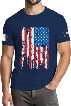 4th of July Shirts Men:USA American Flag Patriotic Independence Day Higher Quality Short Sleeve T-Shirt