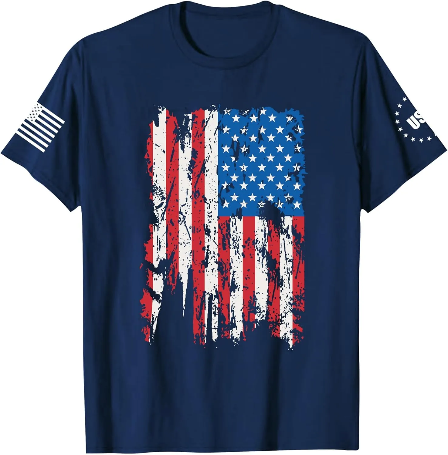 4th of July Shirts Men:USA American Flag Patriotic Independence Day Higher Quality Short Sleeve T-Shirt