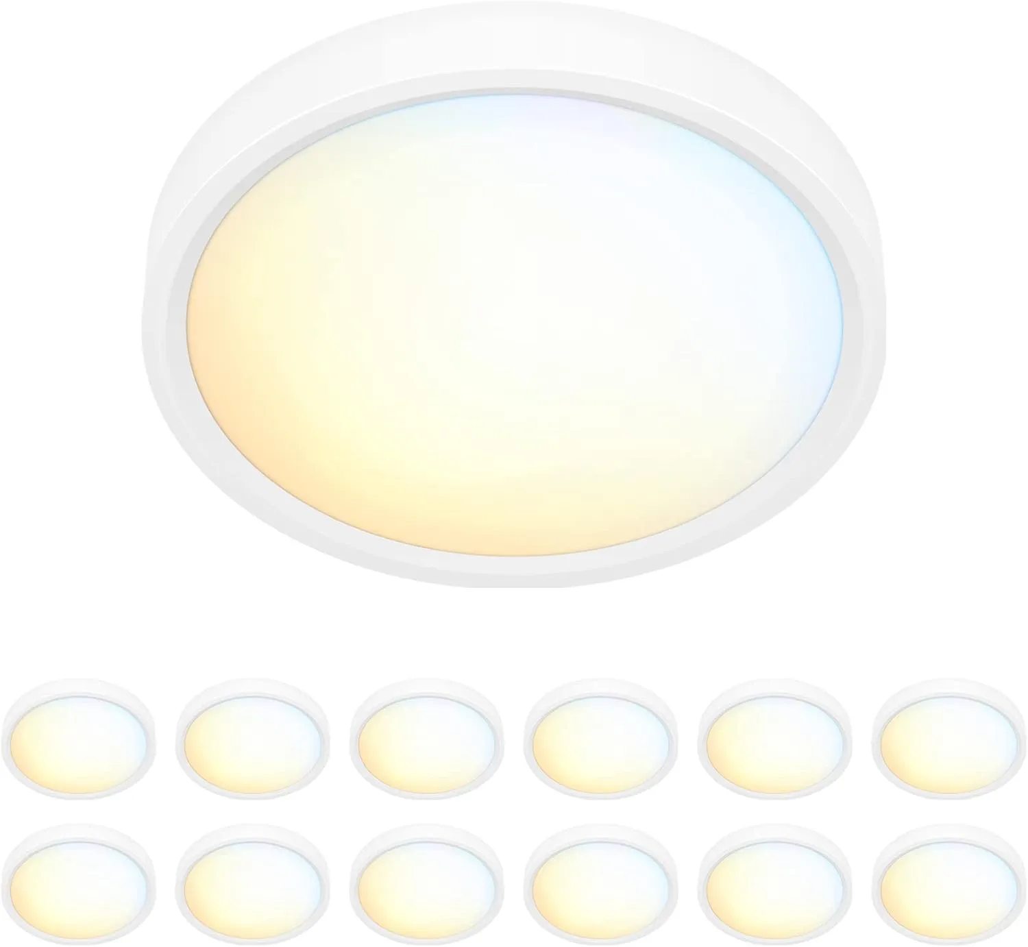 5 Inch Field Selectable 5CCT LED Edgelit Slim Surface Mount Downlight for J-Box, Round, Mini Flat Panel Light, Dimmable, 120VAC, 10W, 620LM, CRI90, ETL, Wet Location, White, 12 Packs