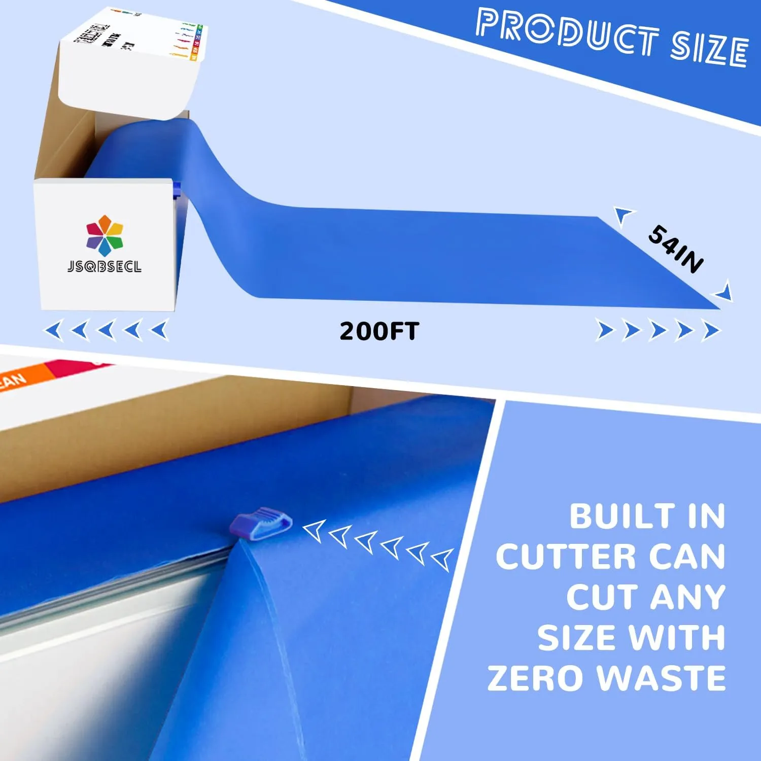 54 Inch X 200 Feet Plastic Table Cover Roll with Convenient Slide Cutter, Disposable Plastic Table Cloth Roll with Cut-to-Size Design for Weddings, Banquets, Parties (Blue)