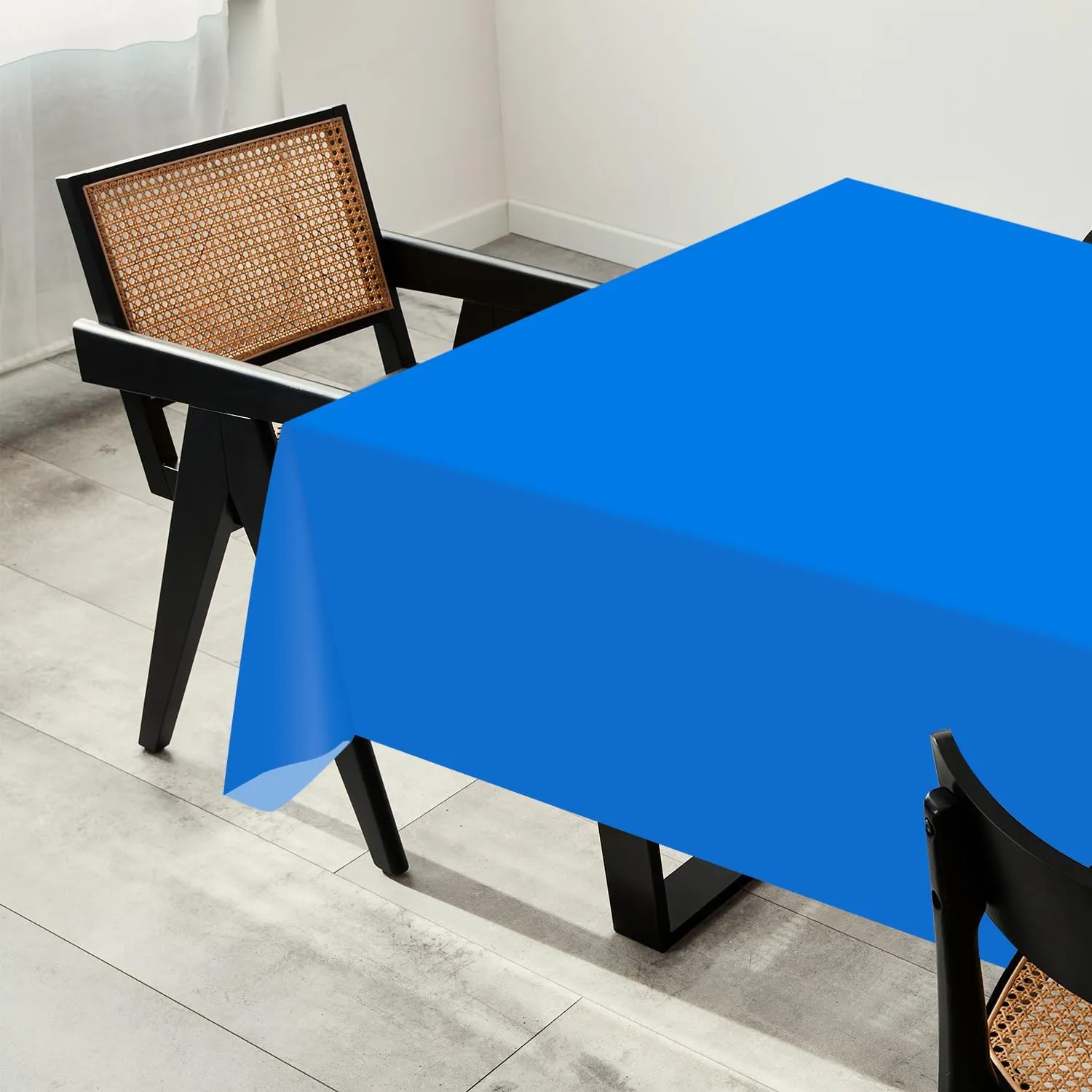 54 Inch X 200 Feet Plastic Table Cover Roll with Convenient Slide Cutter, Disposable Plastic Table Cloth Roll with Cut-to-Size Design for Weddings, Banquets, Parties (Blue)