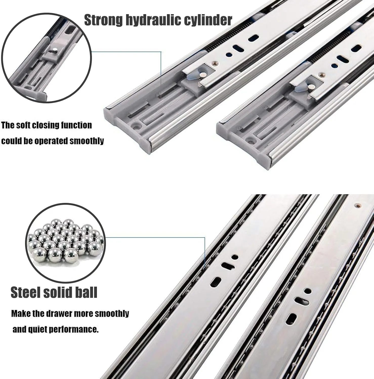6 Pairs Soft Close Drawer Slides, Full Extension 3-Section Metal Ball Bearing 110 LB Capacity Side Mount Slow Close Cabinet Drawer Hardware Slide 16,18,20,22 inch