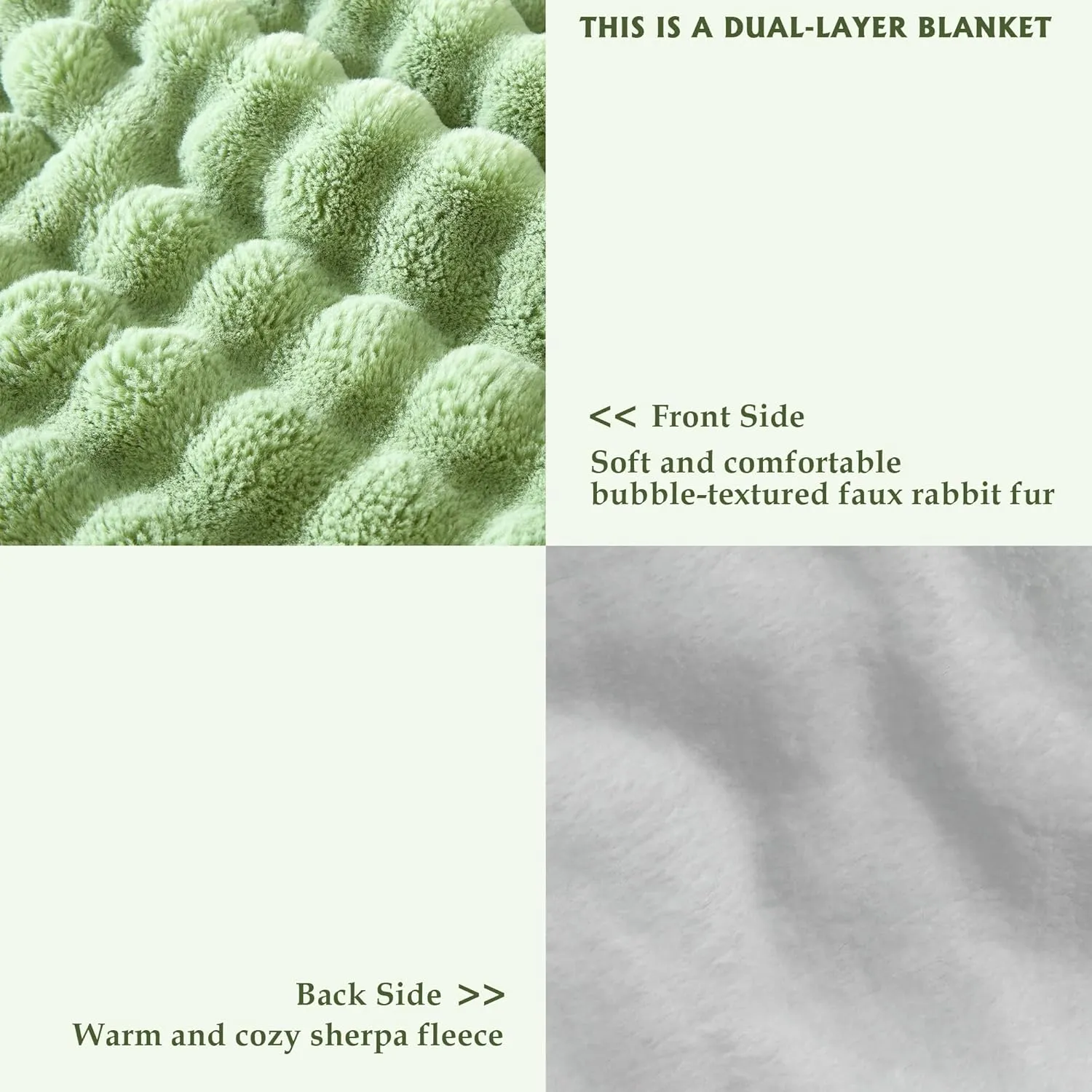 60x80 Inches Ultra-Soft Fuzzy Faux Fur Plush Twin Size Blanket - Thick, Warm Sherpa for Couch, Sofa, Bedroom, Camping - Decorative Blanket for Cozy Warmth, Bubble Light Green