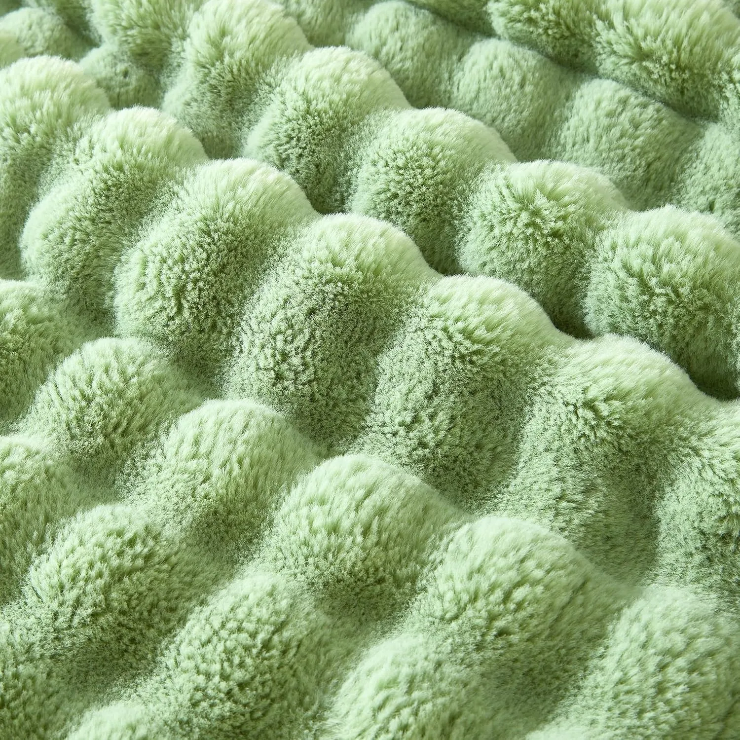 60x80 Inches Ultra-Soft Fuzzy Faux Fur Plush Twin Size Blanket - Thick, Warm Sherpa for Couch, Sofa, Bedroom, Camping - Decorative Blanket for Cozy Warmth, Bubble Light Green