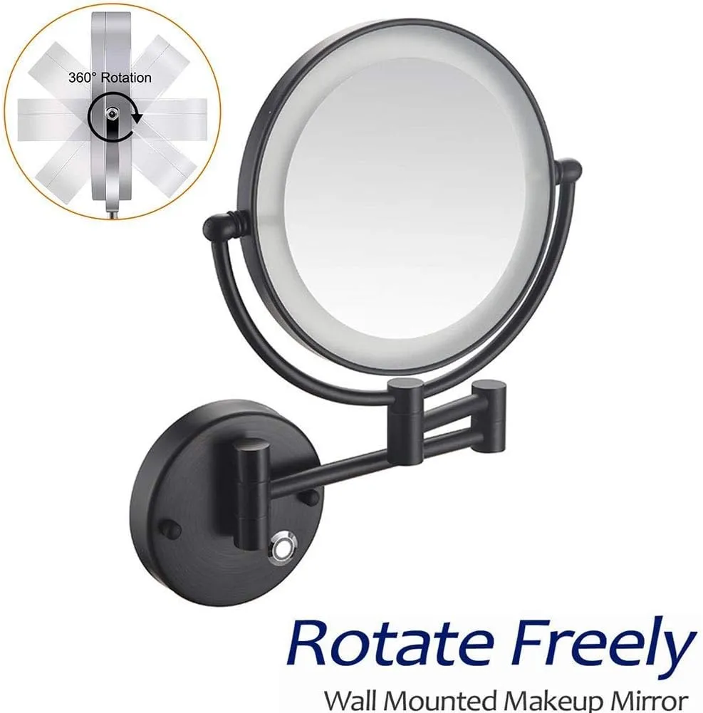 8-Inch Wall Mounted Makeup Mirror with Magnification, Two-Sided Extendable, 360 Degree Swivel, Extendable Arm, Round (Color : Matte Black, Size : 5X)
