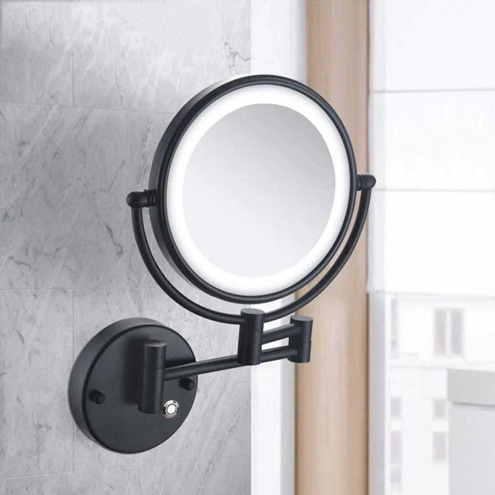 8-Inch Wall Mounted Makeup Mirror with Magnification, Two-Sided Extendable, 360 Degree Swivel, Extendable Arm, Round (Color : Matte Black, Size : 5X)
