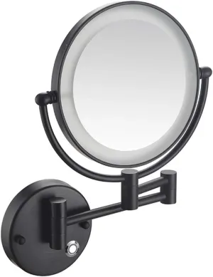 8-Inch Wall Mounted Makeup Mirror with Magnification, Two-Sided Extendable, 360 Degree Swivel, Extendable Arm, Round (Color : Matte Black, Size : 5X)