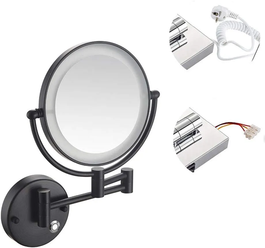 8-Inch Wall Mounted Makeup Mirror with Magnification, Two-Sided Extendable, 360 Degree Swivel, Extendable Arm, Round (Color : Matte Black, Size : 5X)