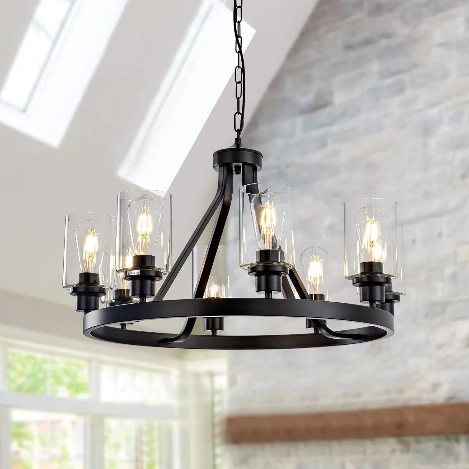 8-Light Black Dining Room Light Fixtures Farmhouse Wagon Wheel Chandelier Kitchen Island Pendant Lights Modern Industrial Rustic Adjustable Height Metal E26