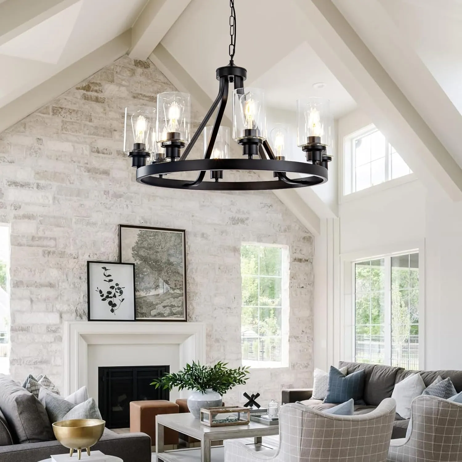8-Light Black Dining Room Light Fixtures Farmhouse Wagon Wheel Chandelier Kitchen Island Pendant Lights Modern Industrial Rustic Adjustable Height Metal E26