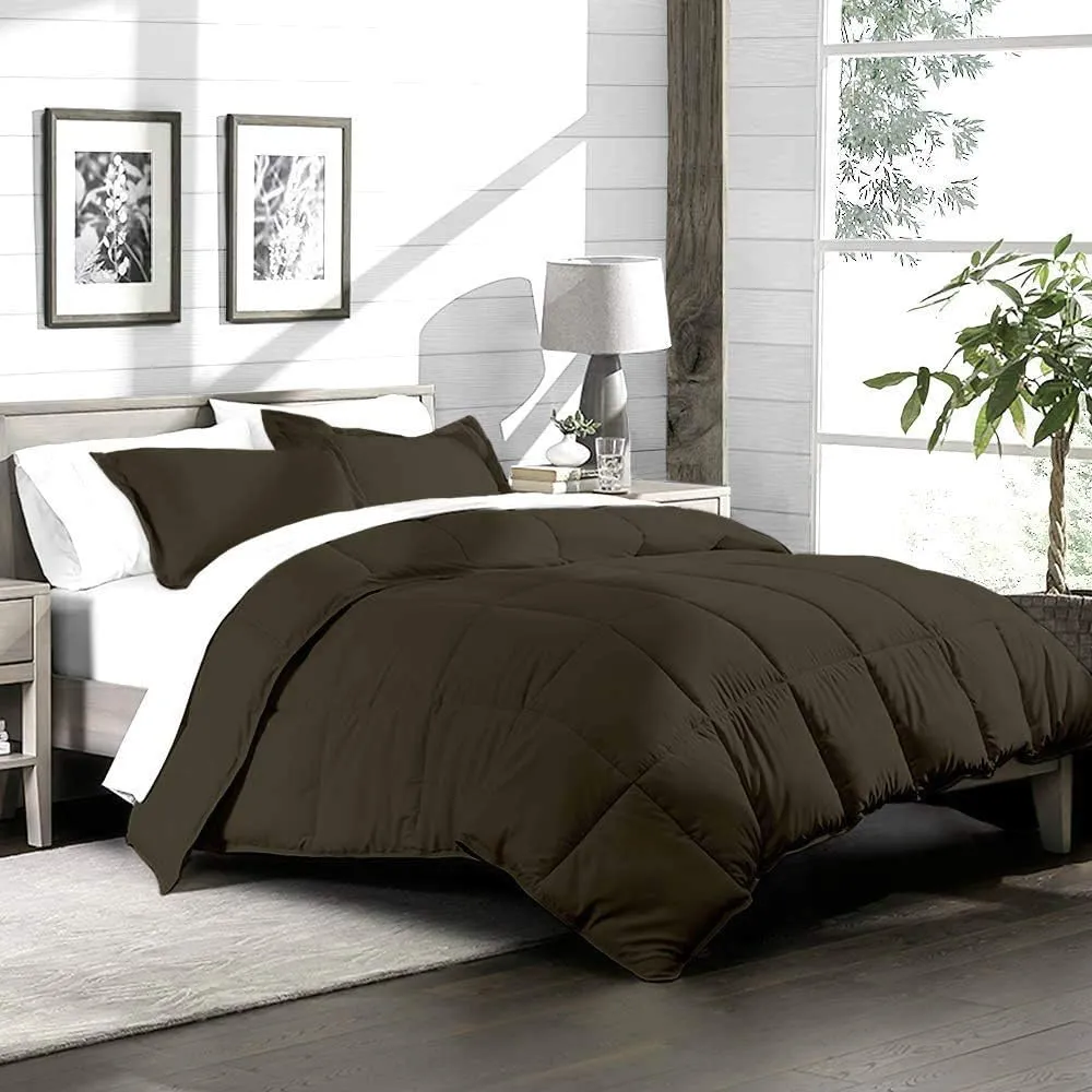 800 TC 100% Egyptian Cotton 300 GSM Goose Down Alternative Microfiber 5 PC Comforter Set (Comforter   Flat   Fitted 15''   2 Pillow Casess) Twin, Dark Brown