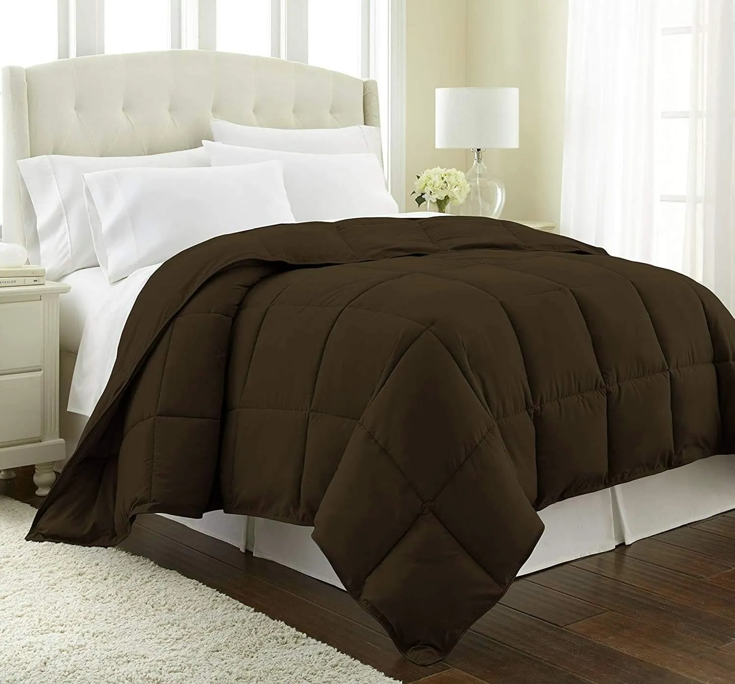 800 TC 100% Egyptian Cotton 300 GSM Goose Down Alternative Microfiber 5 PC Comforter Set (Comforter   Flat   Fitted 15''   2 Pillow Casess) Twin, Dark Brown