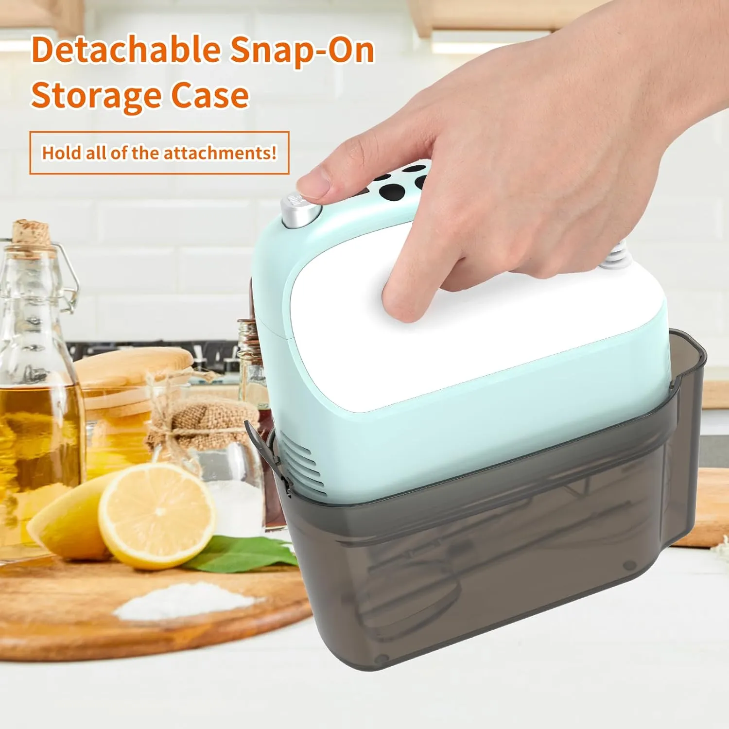 9-Speed Digital Hand Mixer Electric, 400W Powerful DC Motor, Baking Mixer Handheld with Snap-On Storage Case, 5 Stainless Steel Accessories, Flat Beaters, Dough Hooks, Whisk (Ice Blue & White)